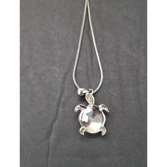 Sea Turtle Pendant Sterling Silver Blue Green Inlay Necklace Chain Is Not Silver - Picture 7 of 10